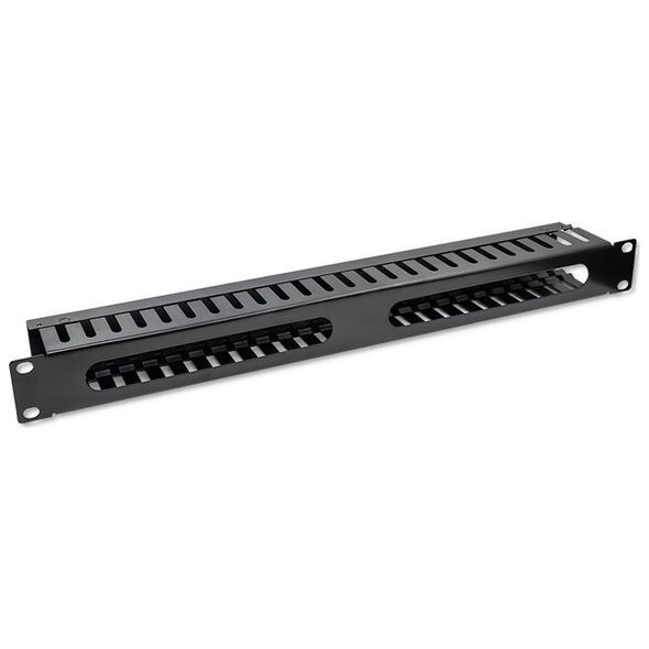 Organizer Qoltec Stalowy organizer kabli do szaf RACK 19" 24 porty 1U - czarny