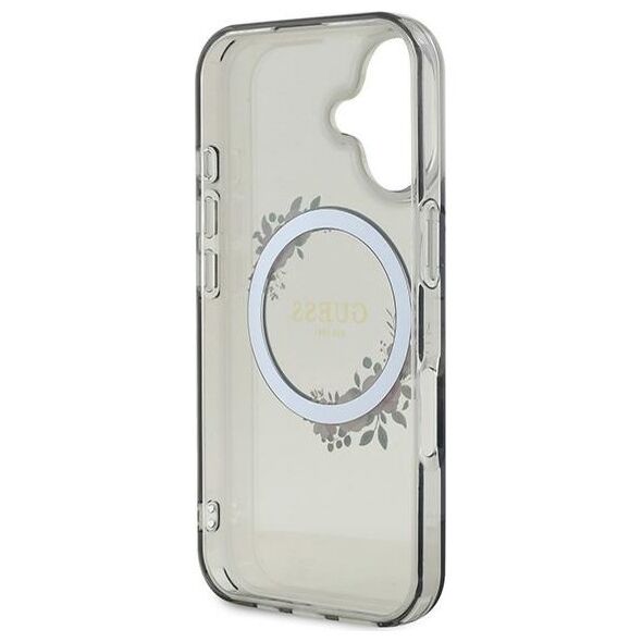 Guess case for iPhone 16 6,1&quot; GUHMP16SHFWFCK IML Flowers Wreath black MagSafe 3666339346348