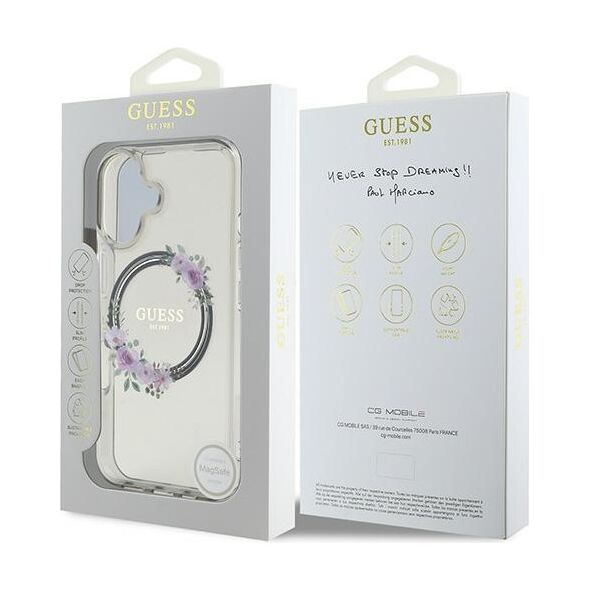 Guess case for iPhone 16 6,1&quot; GUHMP16SHFWFCK IML Flowers Wreath black MagSafe 3666339346348