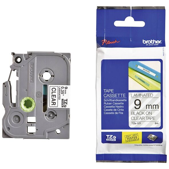 Brother TZe-121 Labelling Tape Cassette – Black on Clear, 9mm wide (TZE121) (BROTZE121) έως 12 άτοκες Δόσεις