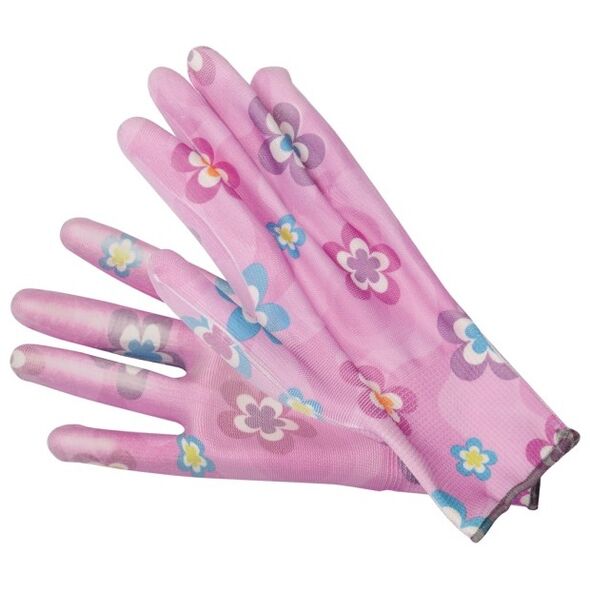 Flo Rękawice ogrodnicze gumowane w kwiatki 10" jasny róż 74131
