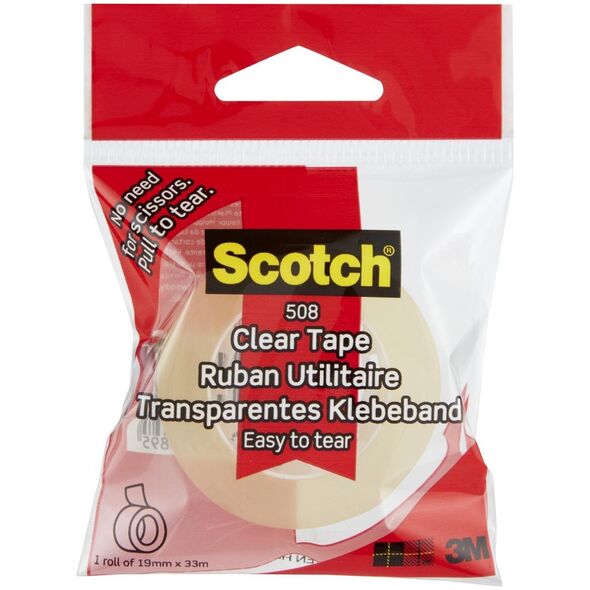 Staples Taśma klejąca SCOTCH 508, 19mmx33m, przezroczysta żółta