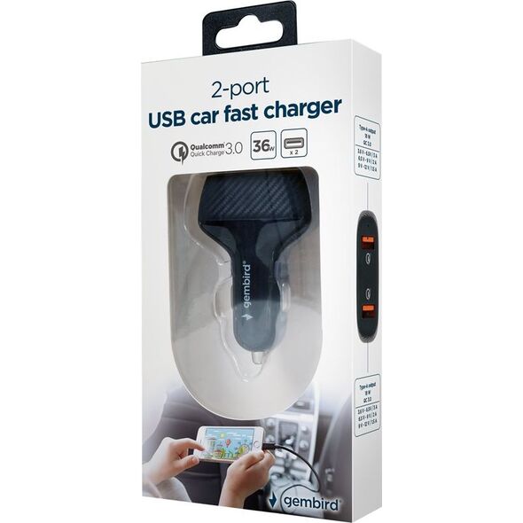 Ładowarka Gembird TA-U2QC3-CAR-01 2x USB-A 3 A  (TA-U2QC3-CAR-01)