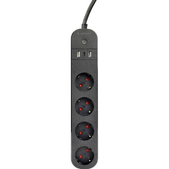 Gembird Inteligentna listwa Tuya 4xDE 2xUSB-A 1xUSB-C Czarna
