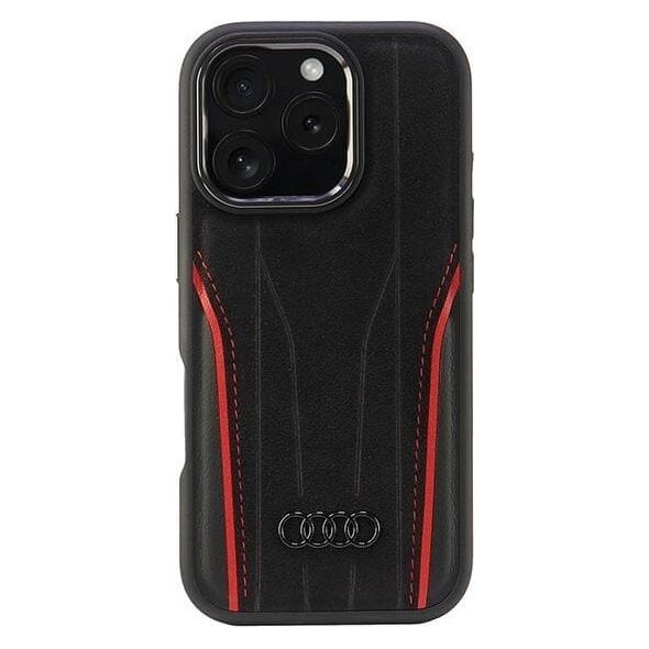 Audi Audi Genuine Leather MagSafe iPhone 16 Pro 6.3" czarno-czerwony/black-red hardcase AU-TPUPCMIP16P-R8/D3-RD