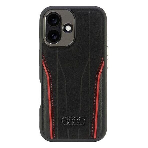 Audi Audi Genuine Leather MagSafe iPhone 16 6.1" czarno-czerwony/black-red hardcase AU-TPUPCMIP16-R8/D3-RD
