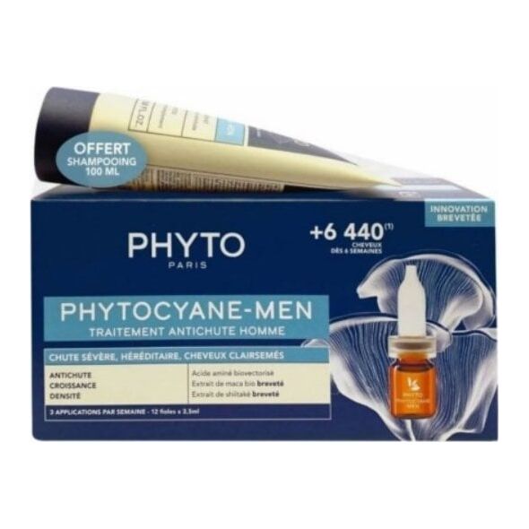 Alkotest PHYTO_SET Cyane Men Anti-Loss Treatment szampon przeciw wypadaniu włosów 100ml + ampułki do włosów 12 x 3,5ml