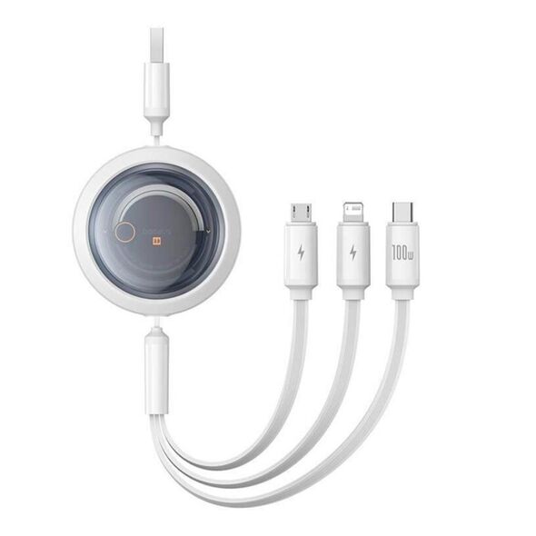 Baseus 3-in-1 Free2Draw USB to M+L+C 100W Cable 1.1 m White (P10368700211-02) (BASP10368700211-02) έως 12 άτοκες Δόσεις