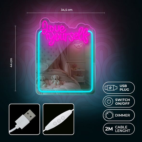 Neon MIRROR LED LOVE YOURSELF turquoise pink FMNE01 Forever Light 5907457763005