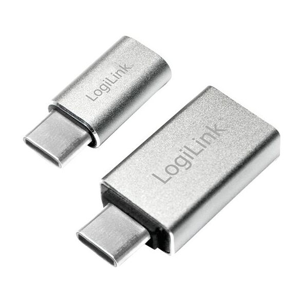 Adapter USB LogiLink USB-C - microUSB USB-C - USB Srebrny  (AU0040)