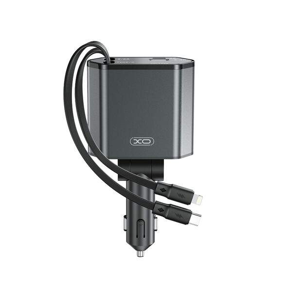 XO car charger CC62 104W 1x USB 1x USB-C gray with cable USB-C and cable Lightning 6920680858125