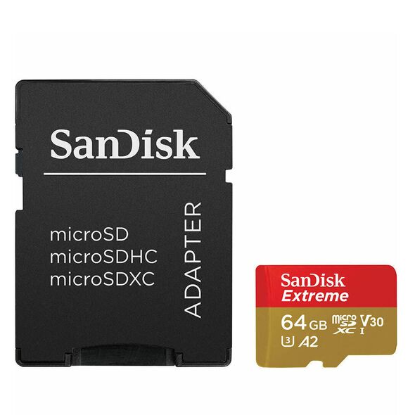 Sandisk Extreme microSDXC 64GB Class 10 U3 V30 A2 UHS-I με αντάπτορα (SDSQXAH-064G-GN6AA) (SANSDSQXAH-064G-GN6AA) έως 12 άτοκες Δόσεις