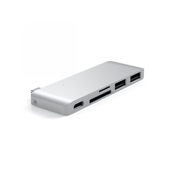 Satechi Type-C USB Pass-through hub for mobile devices USB-C 60W, 2x USB-A, micro/SD card reader silver STH83 879961005610