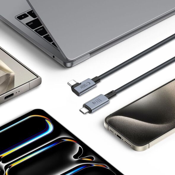 Tech-Protect Ultraboost Max L USB-C / USB-C angle cable USB 4.0 8K 40Gbps PD 240W 150cm Grey THP2847 5906302309252