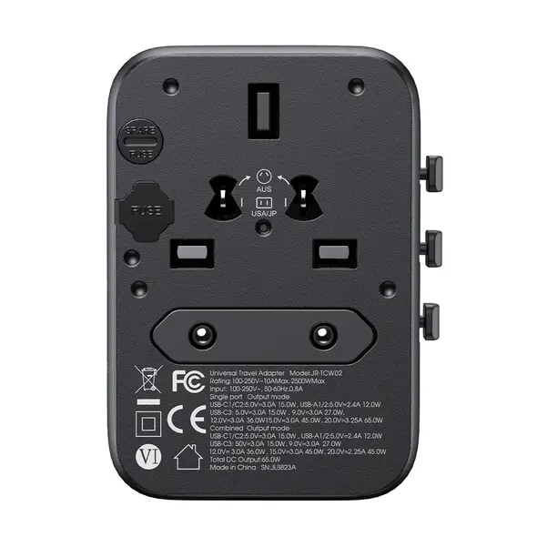 Joyroom JR-TCW02 travel adapter 65W EU / US / JP / AU / UK / CN black JYR1045 6956116701970