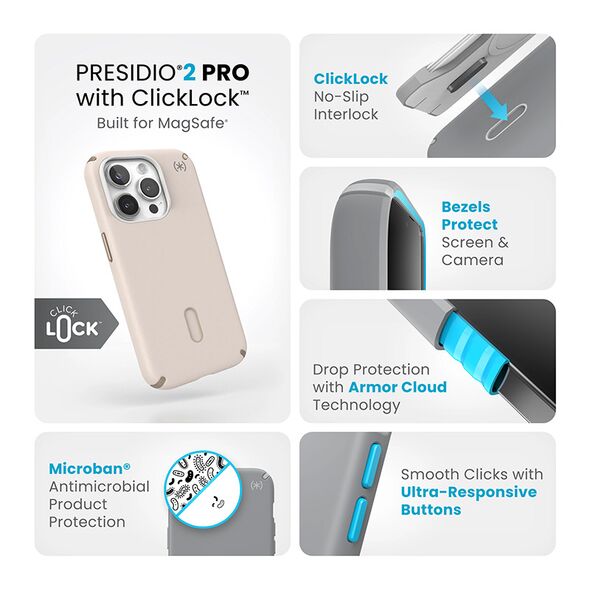 Speck Presidio2 Pro ClickLock & MagSafe Apple iPhone 15 Pro (Bleached Bone/Heirloom Gold/Hazel Brown) SPK573 840168532988