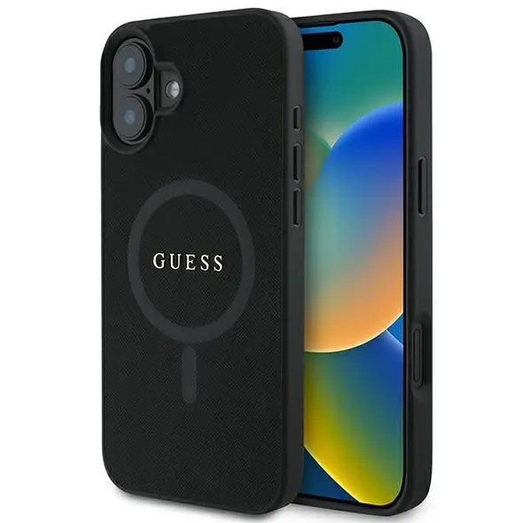 Guess case for iPhone 16 Plus 6,7&quot; GUHMP16MPSAHMCK black hardcase Saffiano Classic Logo MagSafe 3666339342418