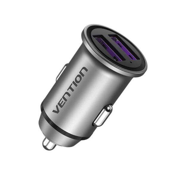 VENTION 2-Port USB (A+A) Car Charger (30W/30W) Gray Mini Style Aluminium Alloy Type (FFEH0) (VENFFEH0) έως 12 άτοκες Δόσεις