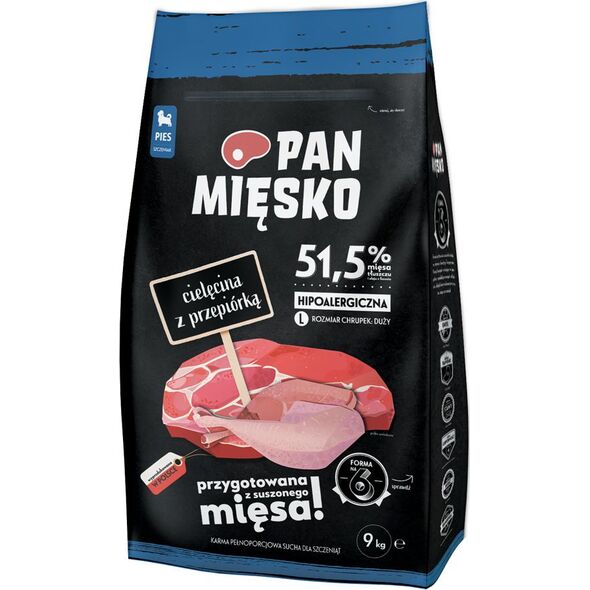 Pan Mięsko Karma cielęcina z przepiórką chrupki L dla szczeniąt 20kg