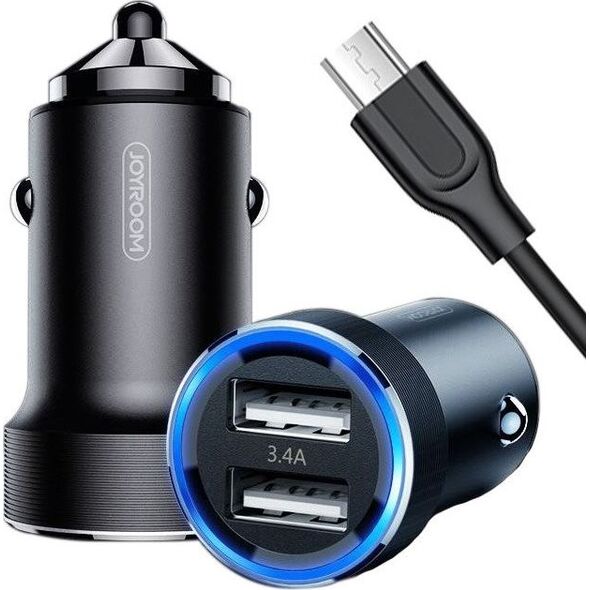 Ładowarka Joyroom Ładowarka samochodowa 3.4A 2x USB + Kabel Micro USB 1m JOYROOM Wise Series Dual Port car charger (C-A02) czarna