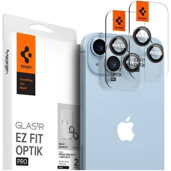 Spigen Szkło hartowane na aparat Spigen Optik.tr ez Fit Camera Protector Apple iPhone 14/14 Plus Black [2 PACK]
