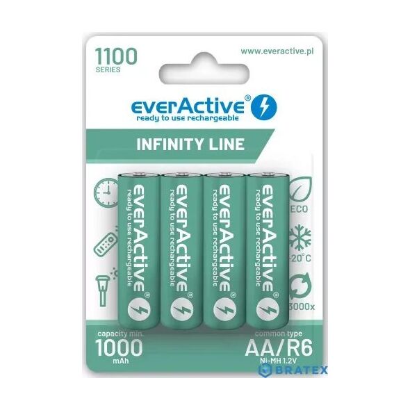 EverActive Akumulatory R6/AA 1100 mAH, blister 4 SZT. INFINITY LINE, technologia ready to use