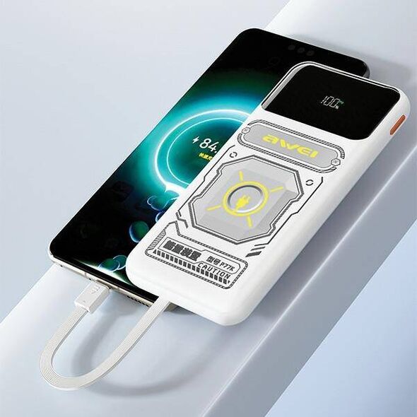 AWEI PowerBank with built-in Lightning/USB-C cable P77K 10000mAh black/black 22.5W 6954284011761