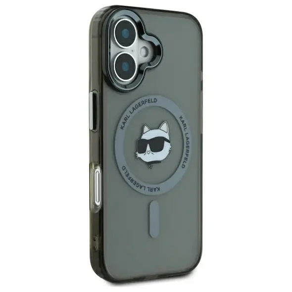 Karl Lagerfeld case for iPhone 16 6,1&quot; KLHMP16SHLSCHK black Hard IML Metal Choupette Head MagSafe 3666339318208