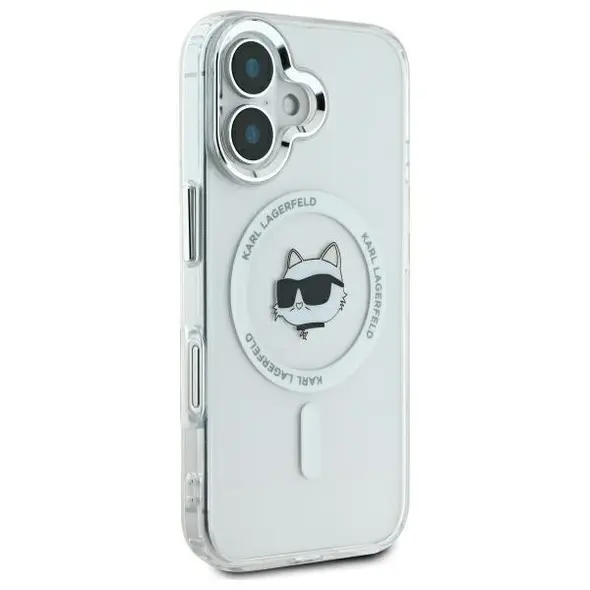 Karl Lagerfeld case for iPhone 16 Plus 6,7&quot; KLHMP16MHLSCHH white Hard IML Metal Choupette Head MagSafe 3666339318093