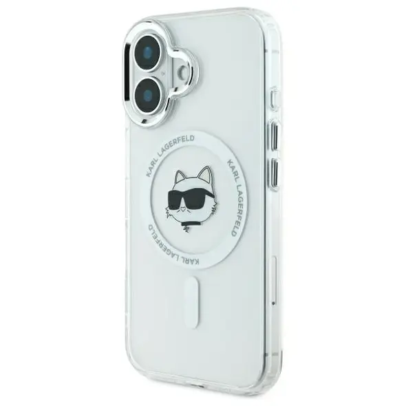 Karl Lagerfeld case for iPhone 16 6,1&quot; KLHMP16SHLSCHH white Hard IML Metal Choupette Head MagSafe 3666339318086