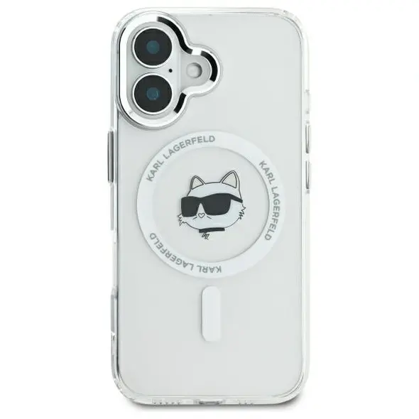 Karl Lagerfeld case for iPhone 16 6,1&quot; KLHMP16SHLSCHH white Hard IML Metal Choupette Head MagSafe 3666339318086