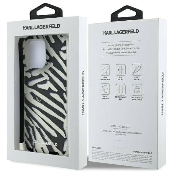 Karl Lagerfeld case for iPhone 16 Pro 6,3&quot; KLHCP16LHZBPKCCK black Hard IML Zebra Pattern & Cord 3666339320300