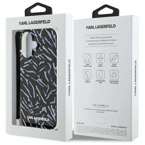 Karl Lagerfeld case for iPhone 16 Plus 6,7&quot; KLHCP16MHZBPKCCU Purple Hard Zebra With Cord 3666339320331