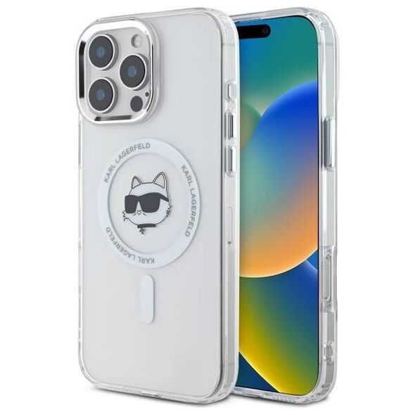 Karl Lagerfeld case for iPhone 16 Pro Max 6,9&quot; KLHMP16XHLSCHH white Hard IML Metal Choupette Head MagSafe 3666339318116