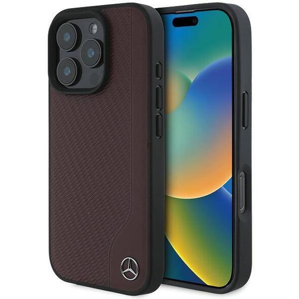 Mercedes case for iPhone 16 Pro 6,3&quot; MEHMP16L23RBGVR Hardcase MB Wood Imitation Leather MagSafe red 3666339312282