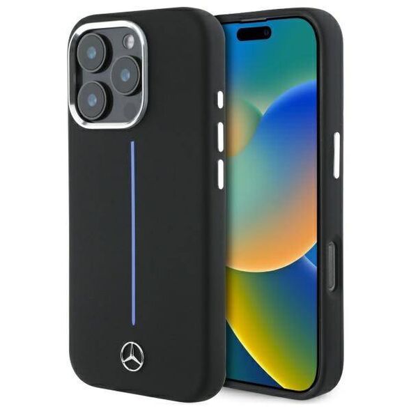 Mercedes case for iPhone 16 Pro 6,3&quot; MEHMP16L23SUMBK Hardcase Silicone Blue Stripe MagSafe black 3666339326746