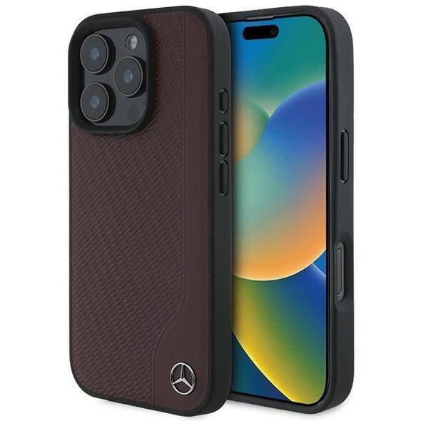 Mercedes case for iPhone 16 Pro Max 6,9&quot; MEHMP16X23RBGVR Hardcase MB Wood Imitation Leather MagSafe red 3666339312299