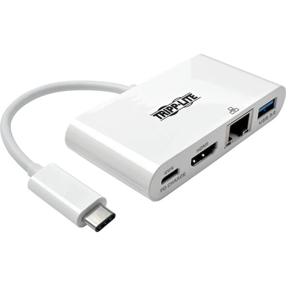 Adapter USB Eaton Wieloportowy adapter USB-C HDMI, port USB 3.2 Gen 1, Gigabit Ethernet, ładowanie PD 60 W, HDCP U444-06N-HGU-C Biały