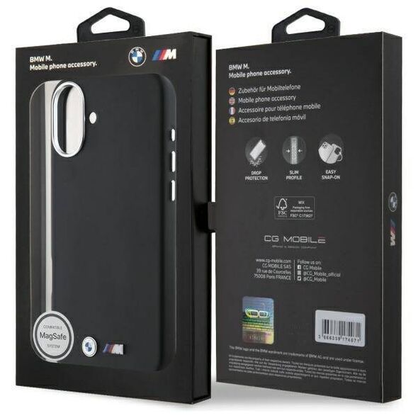 Original Case IPHONE 16 PLUS BMW Hardcase M Smooth Full Wrapped Metal MagSafe (BMHMP16M23PMWK) black 3666339324575