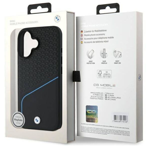 Original Case IPHONE 16 BMW Hardcase Signature Leather Textured & Line MagSafe (BMHMP16S23RDCLK) black 3666339323288