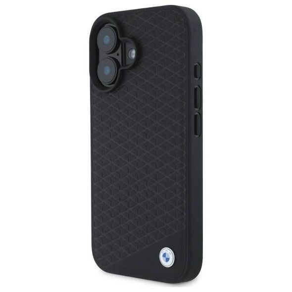 Original Case IPHONE 16 BMW Hardcase Signature Leather Diamond Metal Logo MagSafe (BMHMP16S23RDDK) black 3666339323202