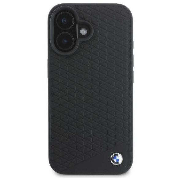 Original Case IPHONE 16 BMW Hardcase Signature Leather Diamond Metal Logo MagSafe (BMHMP16S23RDDK) black 3666339323202