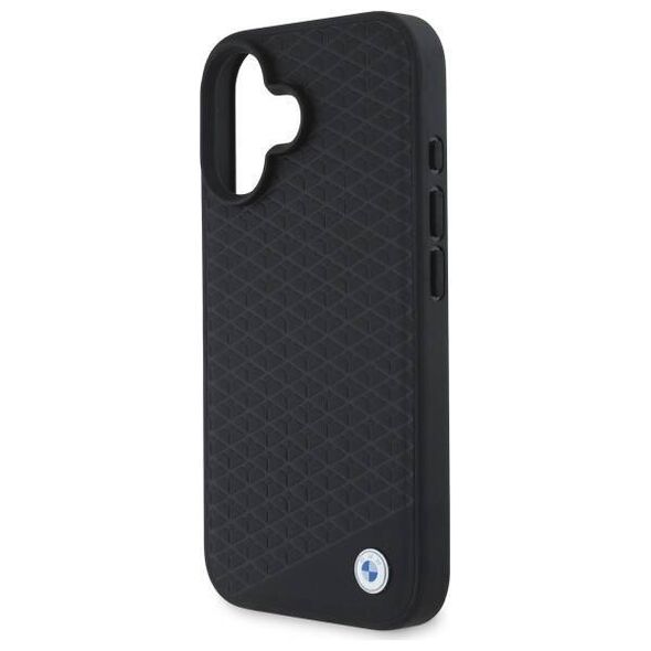 Original Case IPHONE 16 BMW Hardcase Signature Leather Diamond Metal Logo MagSafe (BMHMP16S23RDDK) black 3666339323202