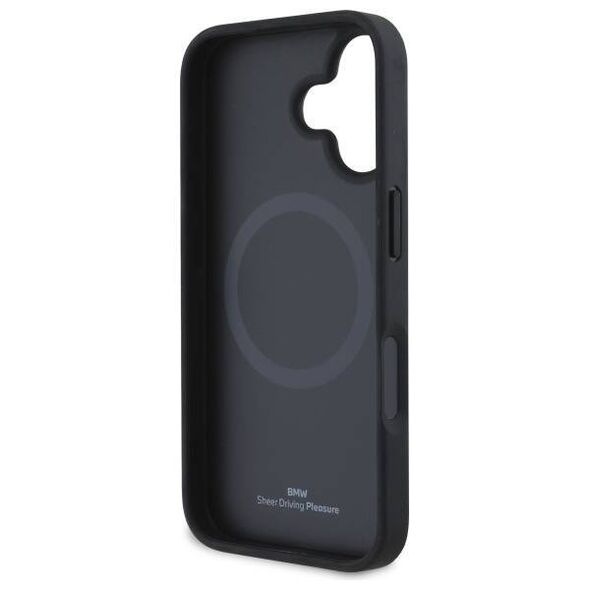 Original Case IPHONE 16 BMW Hardcase Signature Leather Diamond Metal Logo MagSafe (BMHMP16S23RDDK) black 3666339323202