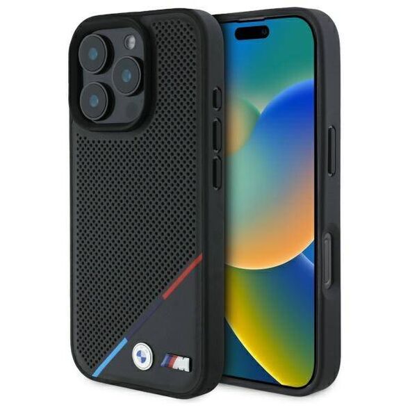 Original Case IPHONE 16 PRO MAX BMW Hardcase M Perforated Tricolor Line MagSafe (BMHMP16X23PUPDK) black 3666339323875