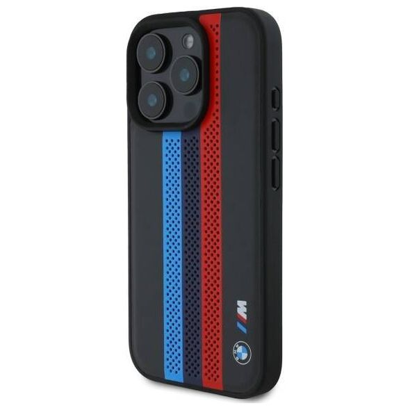 Original Case IPHONE 16 PRO MAX BMW Hardcase M Perforated Tricolor Printed Stripes MagSafe (BMHMP16X23PUPTK) black 3666339324155