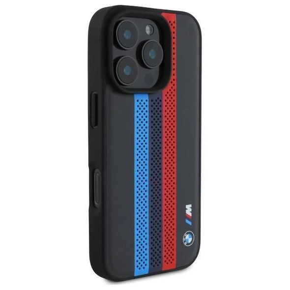Original Case IPHONE 16 PRO MAX BMW Hardcase M Perforated Tricolor Printed Stripes MagSafe (BMHMP16X23PUPTK) black 3666339324155
