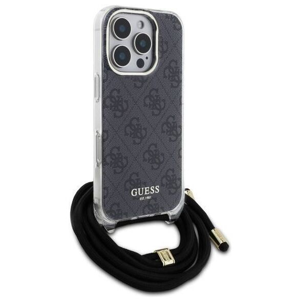 Original Case IPHONE 16 PRO Guess Hardcase Crossbody Cord 4G Print (GUHCP16LHC4SEK) black 3666339345143