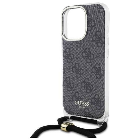 Original Case IPHONE 16 PRO Guess Hardcase Crossbody Cord 4G Print (GUHCP16LHC4SEK) black 3666339345143