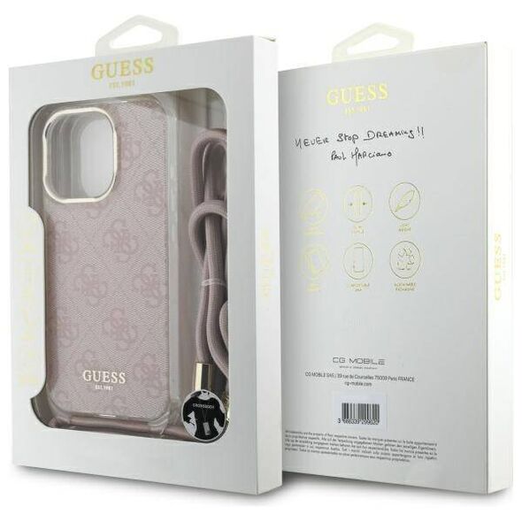 Original Case IPHONE 16 PRO Guess Hardcase Crossbody Cord 4G Print (GUHCP16LHC4SEP) pink 3666339344399